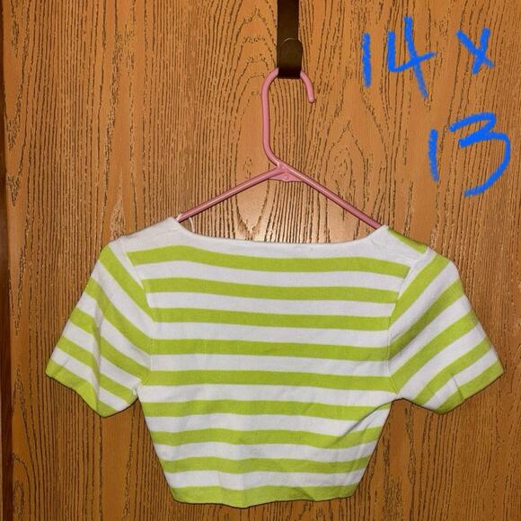 Zara women’s green white striped square-neck cropped top shirt (medium) NWOT - Picture 2 of 4